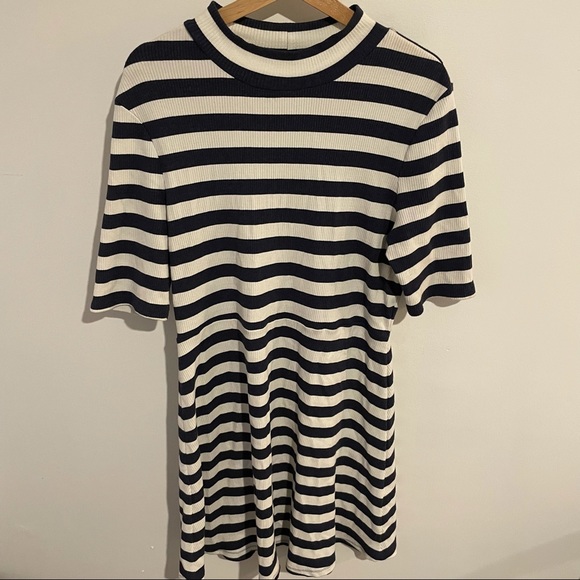 Maison Jules Navy Stripe Rib Knit Mock Neck Dress Sz XL - Picture 2 of 9